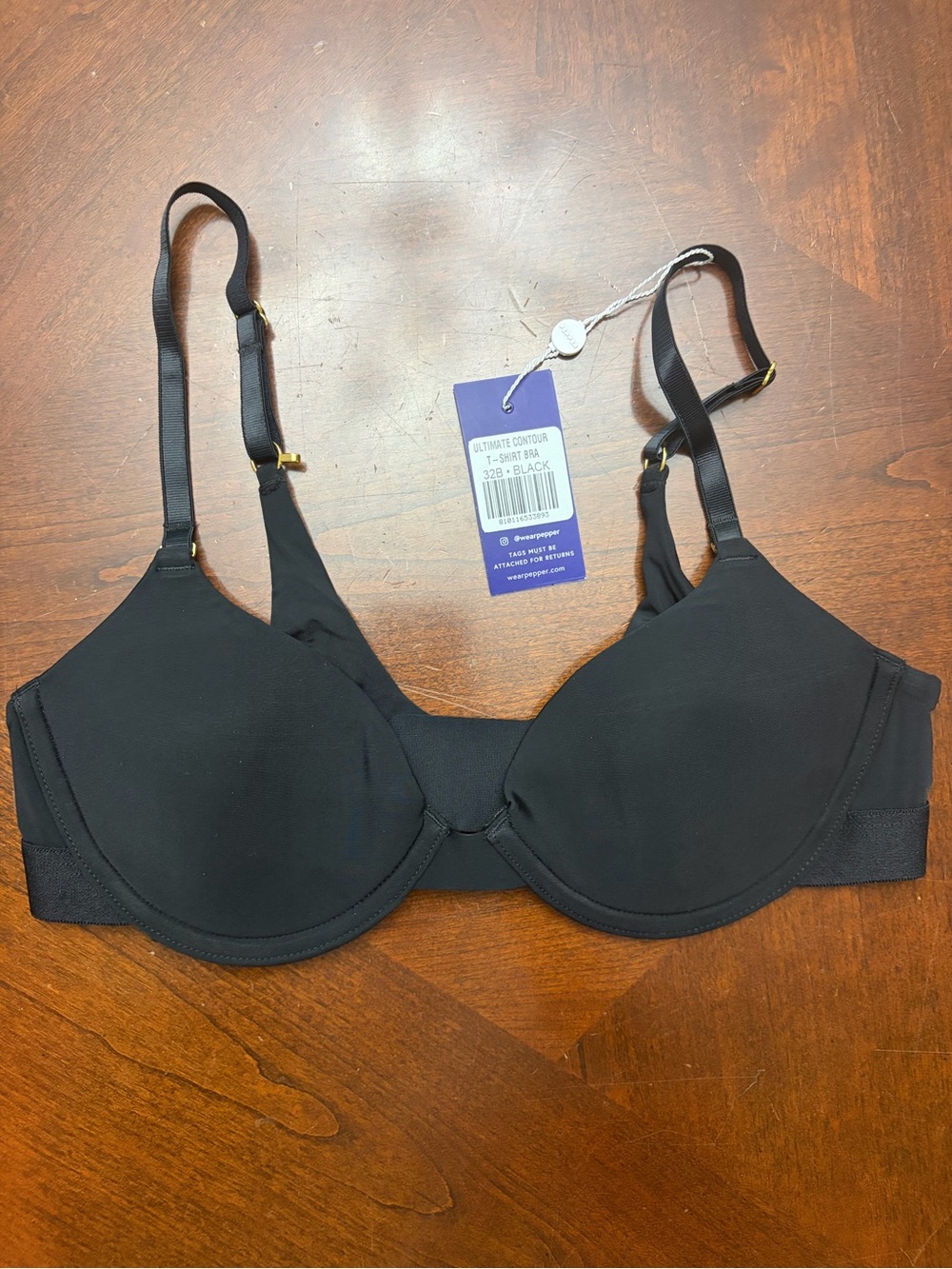 NWT-Pepper Ultimate Contour 32B Black Underwired T-Shirt Bra Adjustable Straps